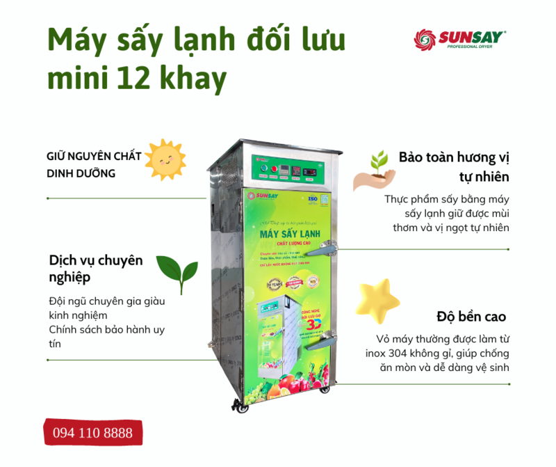 Máy sấy lạnh đối lưu 12 khay mini SUNSAY