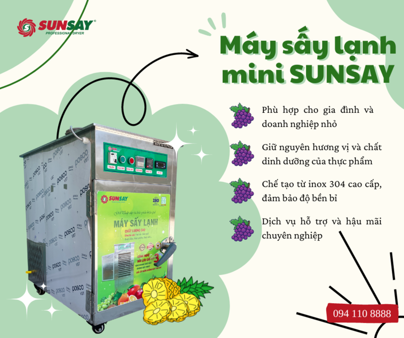 Máy sấy lạnh mini SUNSAY phù hợp để làm trái cây sấy dẻo tại nhà