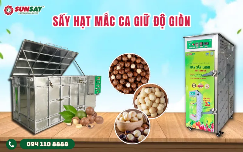 sấy hạt mắc ca giữ độ giòn