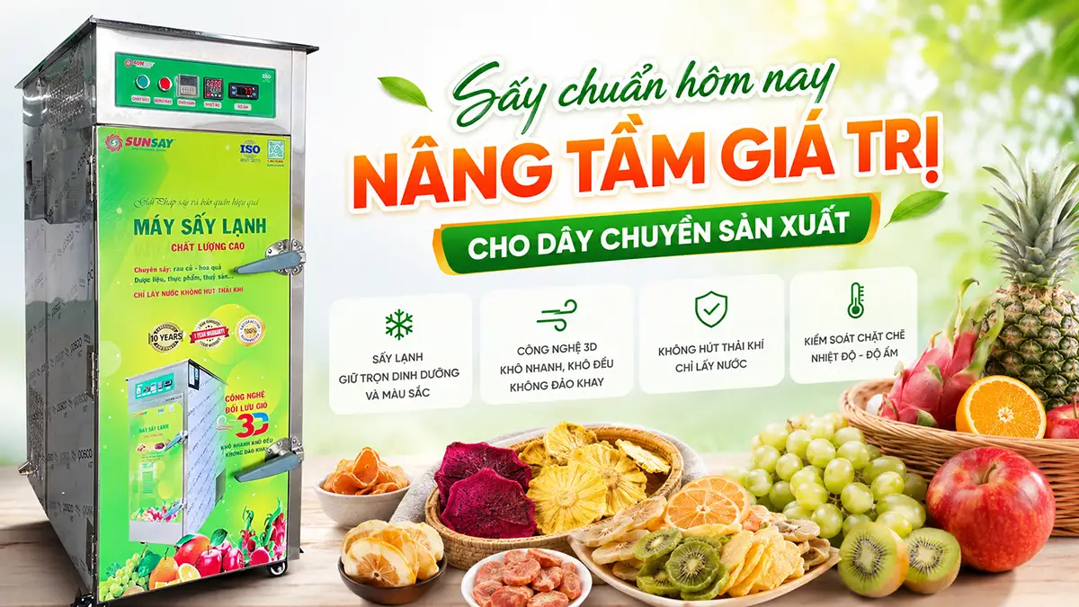 Máy sấy lạnh sấy chuẩn cho dây chuyền sản xuất giúp giữ màu, giữ chất lượng và tăng giá trị thành phẩm